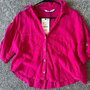 NWT pink Zara crop top button down